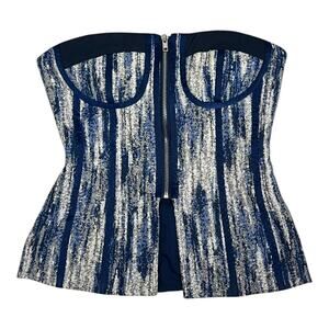 Blue Strapless Bustier Zip Up XS Festival Top Shirt Blouse Corset